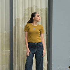 Women's Slim Fit Crop T-Shirt with Smiley Embroidery
