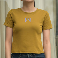 Women's Slim Fit Crop T-Shirt with Smiley Embroidery
