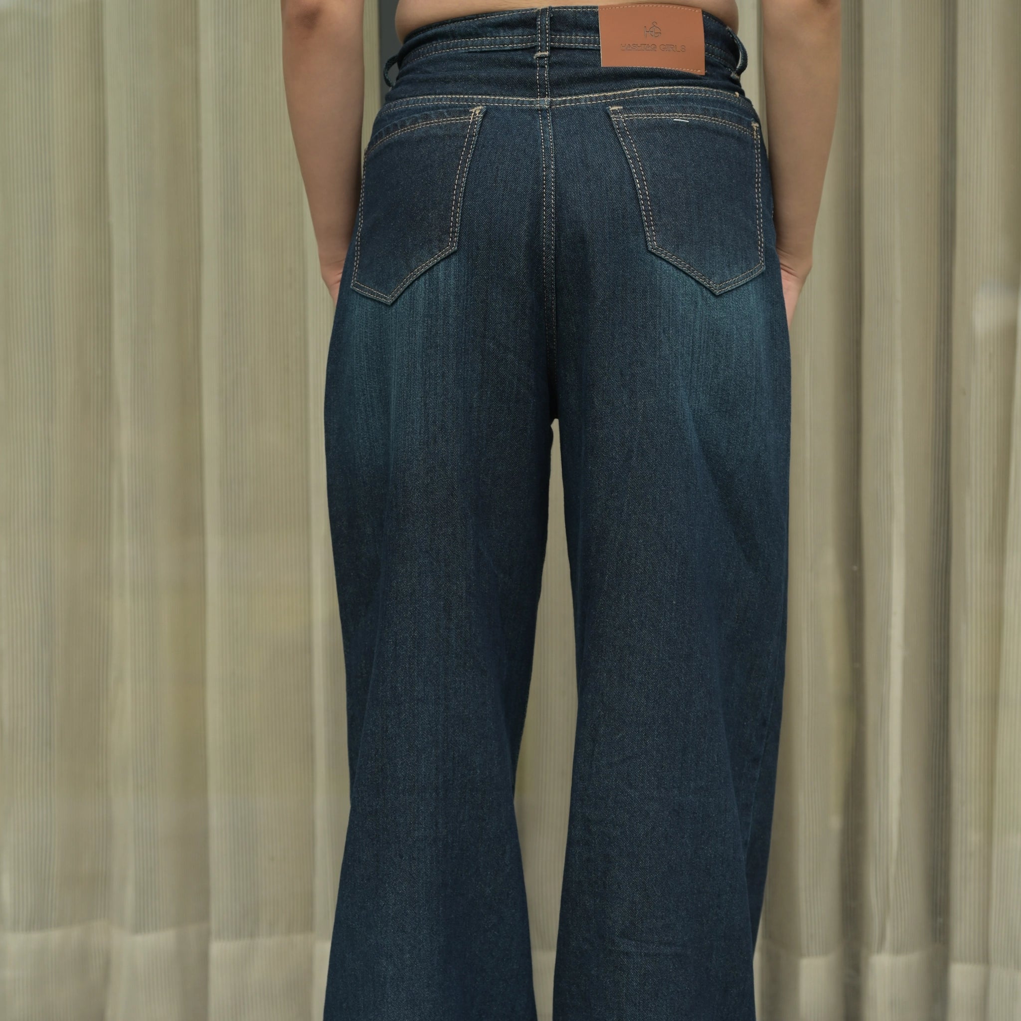 Women’s Dark Blue Wide Leg Jeans – High Waist Relaxed Fit Denim