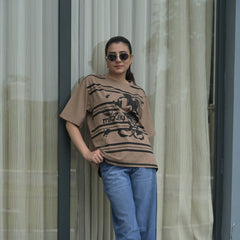 Women's Oversized T-Shirt – Striped Mickey Graphic