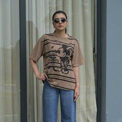 Women's Oversized T-Shirt – Striped Mickey Graphic