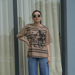 Women's Oversized T-Shirt – Striped Mickey Graphic