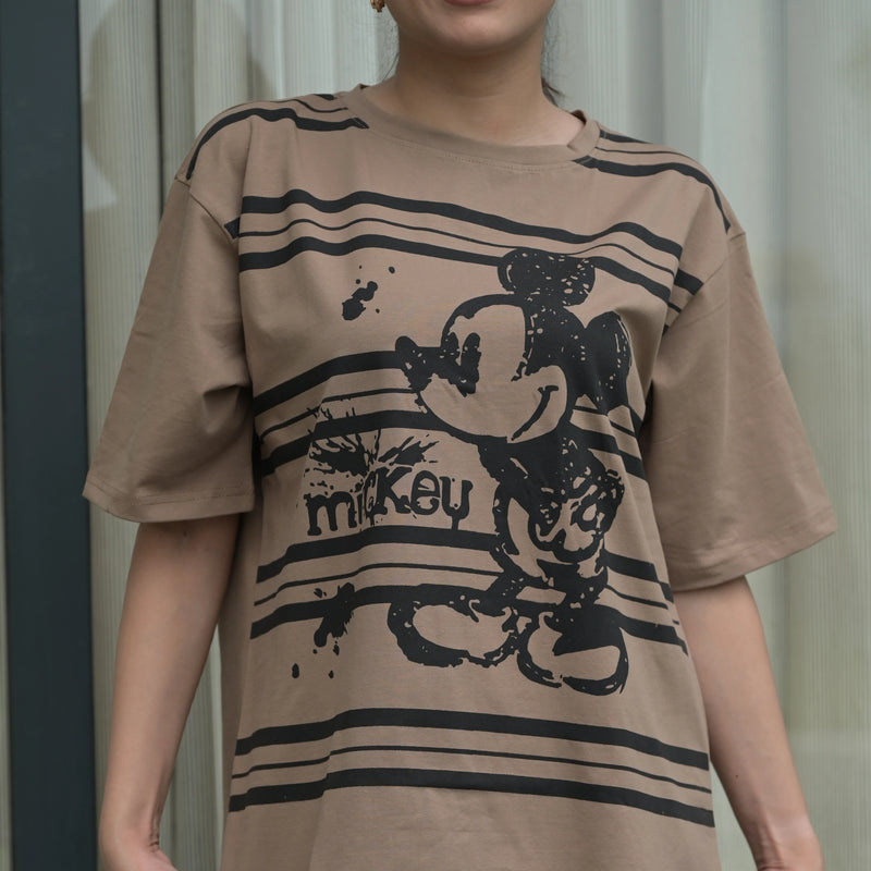 Women's Oversized T-Shirt – Striped Mickey Graphic