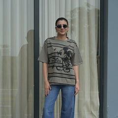 Women's Oversized T-Shirt – Striped Mickey Graphic
