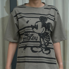 Women's Oversized T-Shirt – Striped Mickey Graphic