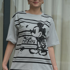 Women's Oversized T-Shirt – Striped Mickey Graphic