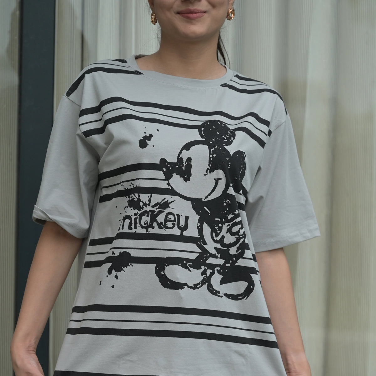 Women's Oversized T-Shirt – Striped Mickey Graphic - image 21