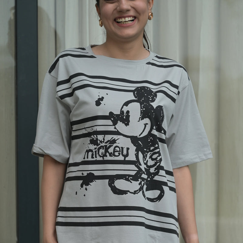 Women's Oversized T-Shirt – Striped Mickey Graphic