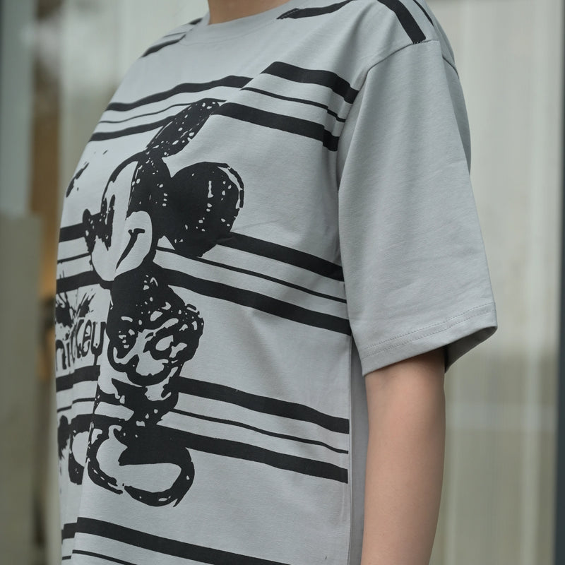Women's Oversized T-Shirt – Striped Mickey Graphic