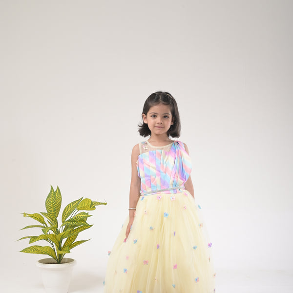 Sleeveless Butterfly Gown for Kids - Elegant and Whimsical Party Wear