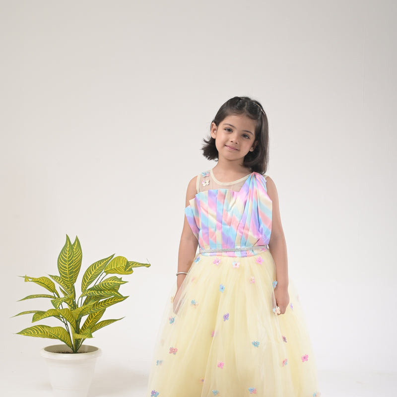Sleeveless Butterfly Gown for Kids - Elegant and Whimsical Party Wear