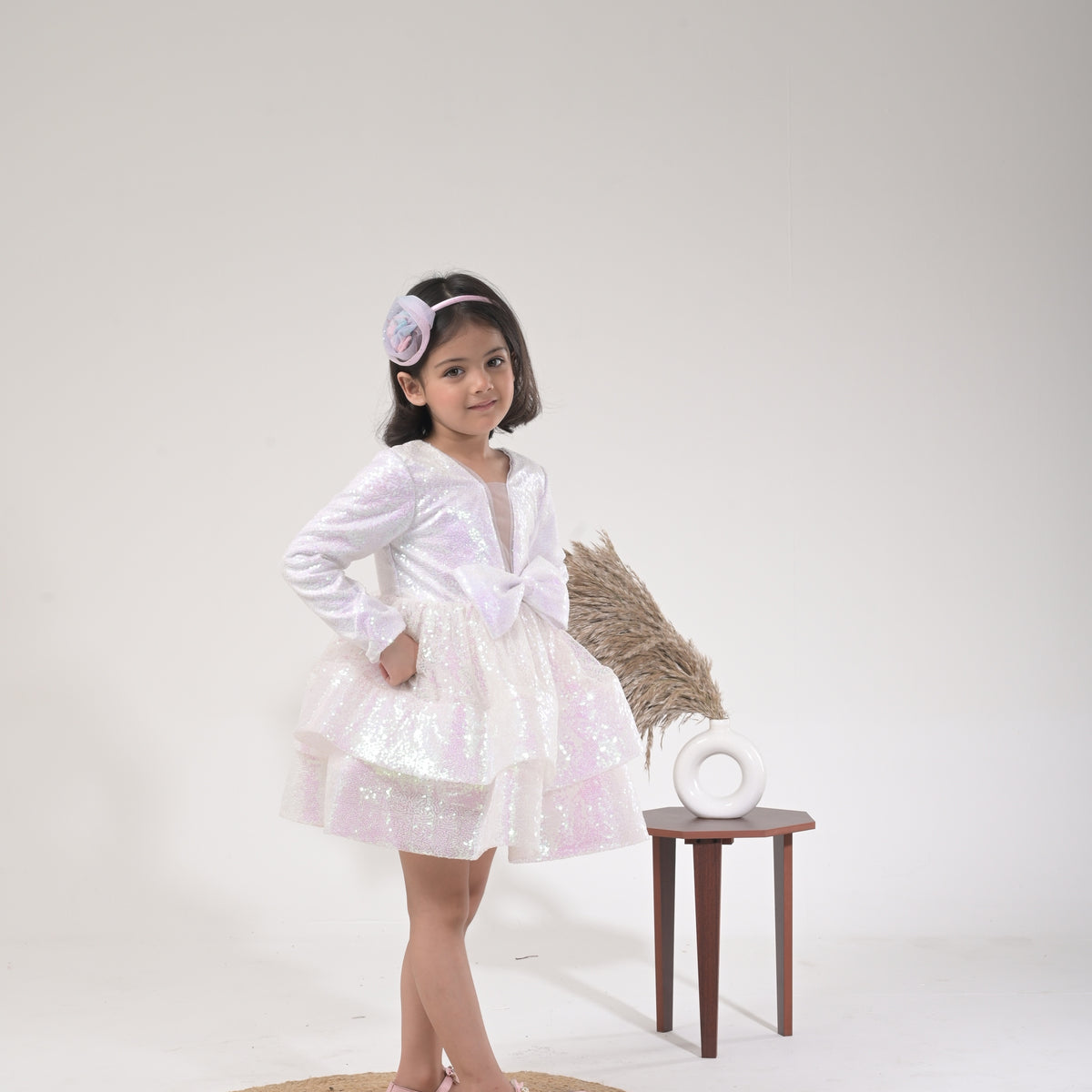 Sage Serenity White Sequin Dress for Girls – Layered Party Frock - image 2
