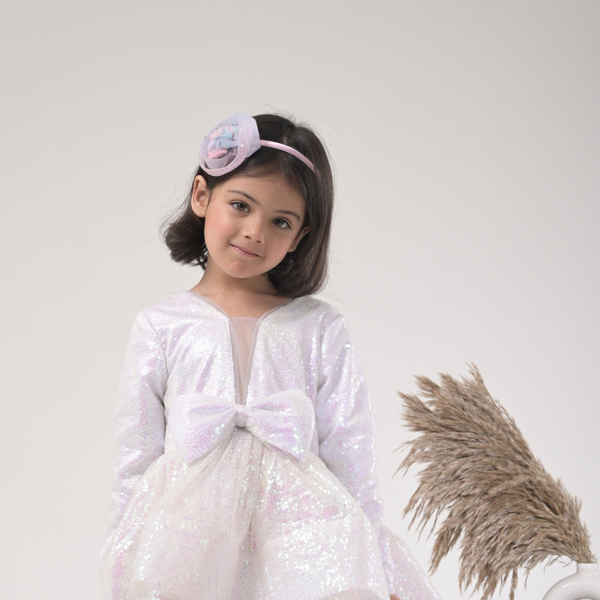 Sage Serenity White Sequin Dress for Girls – Layered Party Frock - image 1