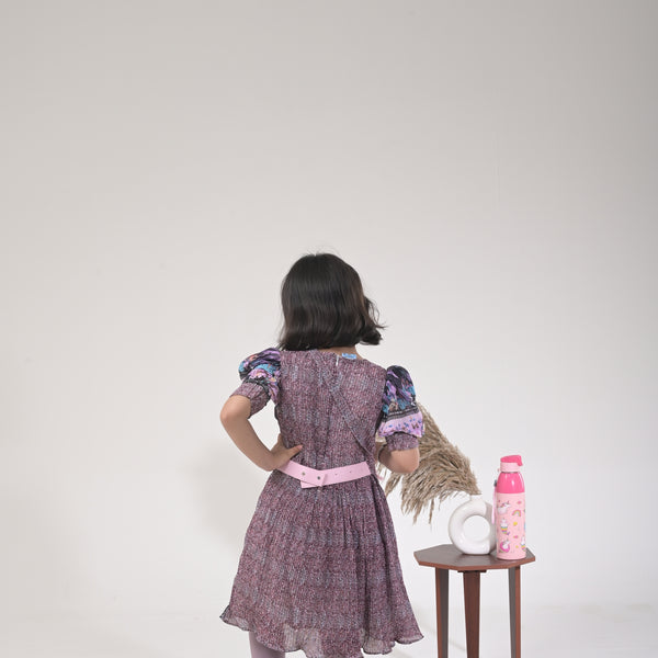 Girls Fashionable Middie Outfit – Pleated Dress, Leggings & Purse Combo