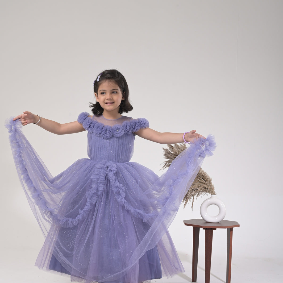 Glittering Layered Floral Gown with Sparkle Net for Kids - Dreamy and Elegant - image 1