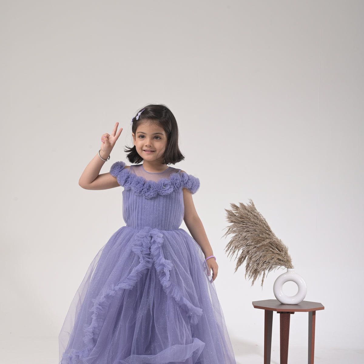 Glittering Layered Floral Gown with Sparkle Net for Kids - Dreamy and Elegant - image 4