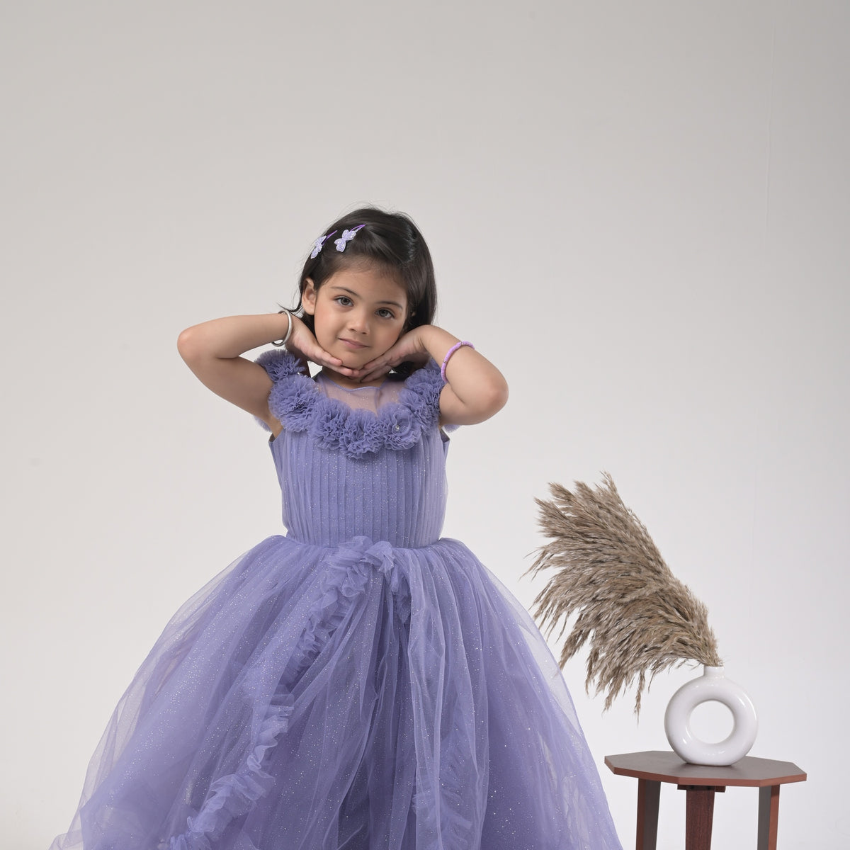 Glittering Layered Floral Gown with Sparkle Net for Kids - Dreamy and Elegant - image 3