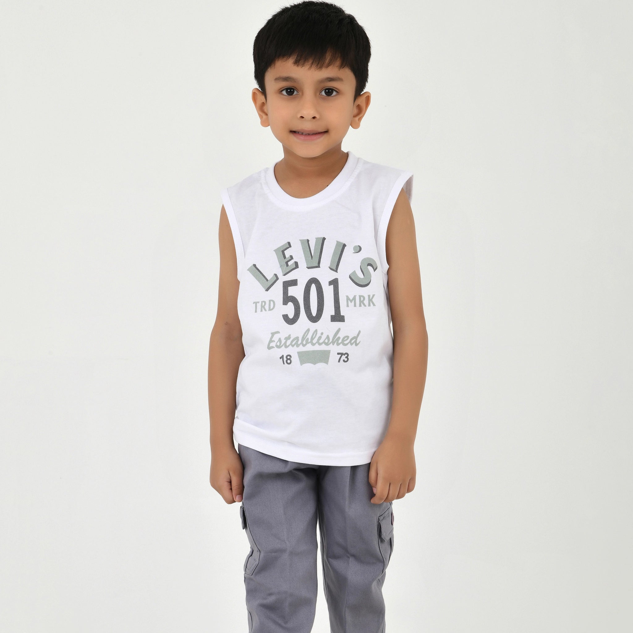 3-Piece Boys' Set – White Graphic Tee, Shirt & Pant Combo