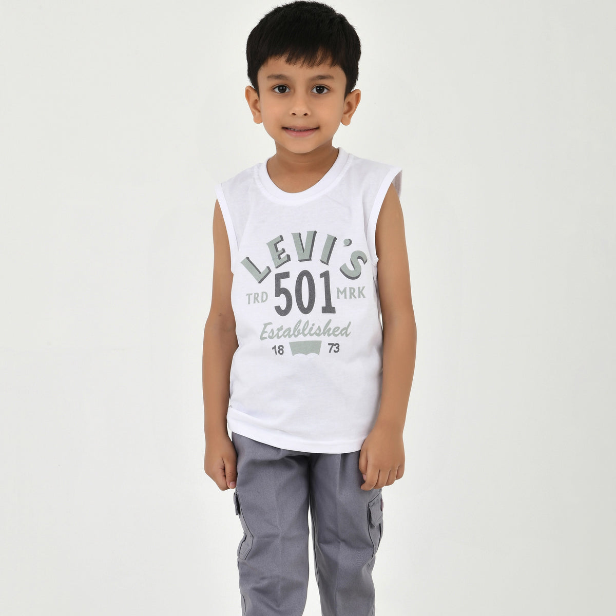 3-Piece Boys' Set – White Graphic Tee, Shirt & Pant Combo - image 4