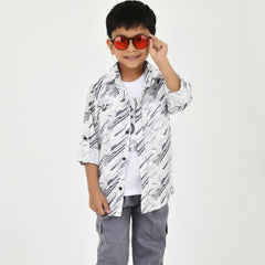 3-Piece Boys' Set – White Graphic Tee, Shirt & Pant Combo