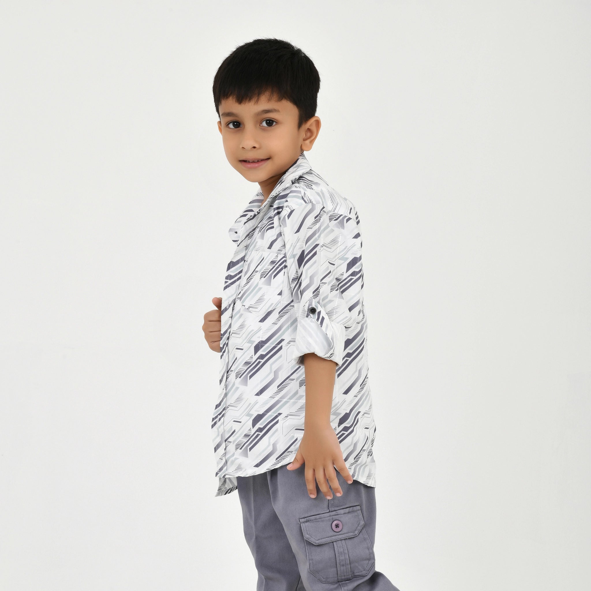 3-Piece Boys' Set – White Graphic Tee, Shirt & Pant Combo