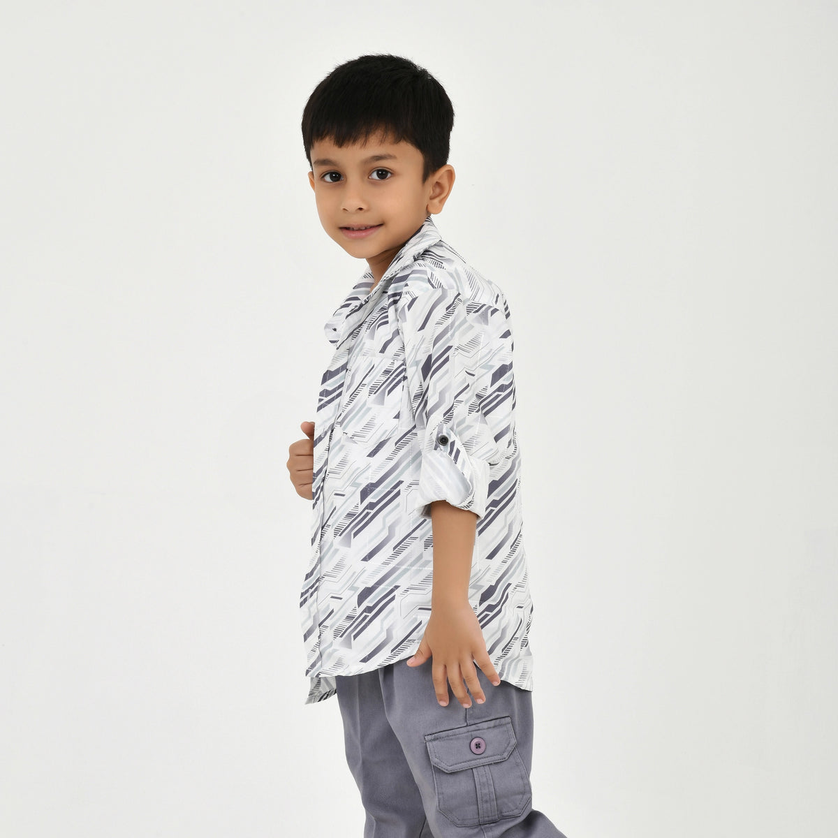 3-Piece Boys' Set – White Graphic Tee, Shirt & Pant Combo - image 2