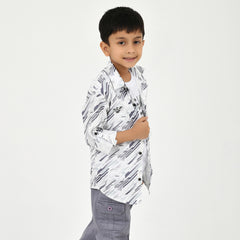 3-Piece Boys' Set – White Graphic Tee, Shirt & Pant Combo