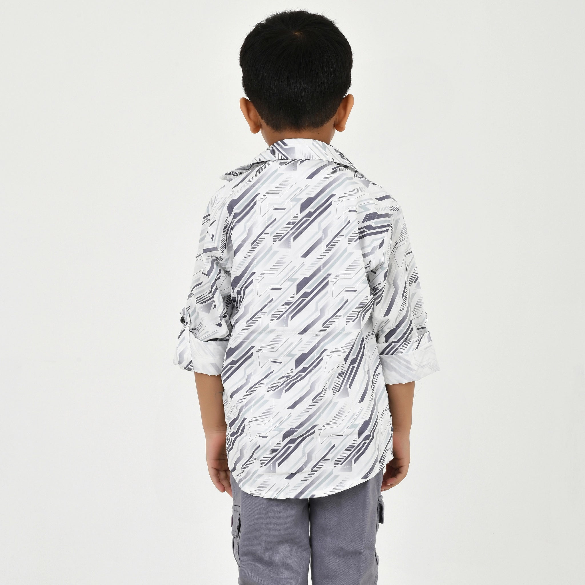 3-Piece Boys' Set – White Graphic Tee, Shirt & Pant Combo