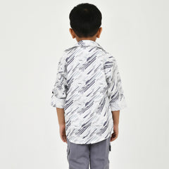 3-Piece Boys' Set – White Graphic Tee, Shirt & Pant Combo