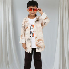 Boys Printed Shirt with Graphic T-Shirt and Casual Pants Set
