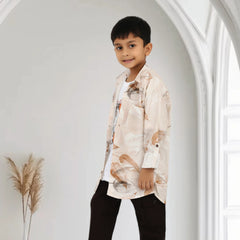 Boys Printed Shirt with Graphic T-Shirt and Casual Pants Set