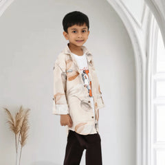 Boys Printed Shirt with Graphic T-Shirt and Casual Pants Set