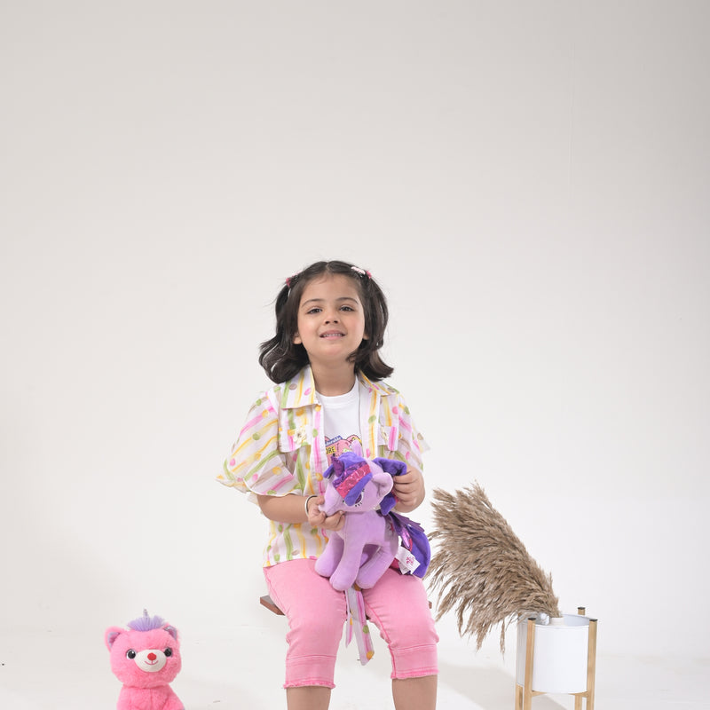 Stylish Girls 3PC Coord Set – Knot Shirt, Rib Top & RFD Shorts