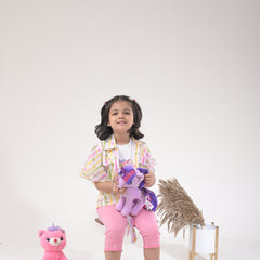 Stylish Girls 3PC Coord Set – Knot Shirt, Rib Top & RFD Shorts