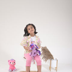 Stylish Girls 3PC Coord Set – Knot Shirt, Rib Top & RFD Shorts