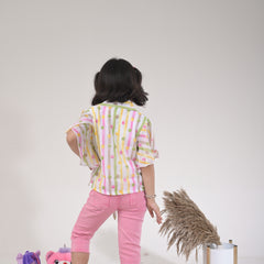 Stylish Girls 3PC Coord Set – Knot Shirt, Rib Top & RFD Shorts