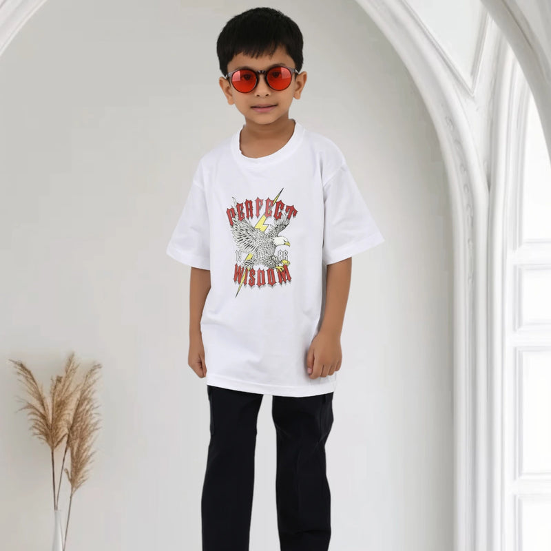 Boys Printed Casual Shirt with Black Pants and Black White Sneakers