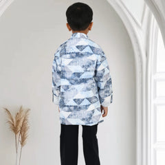 Boys Printed Casual Shirt with Black Pants and Black White Sneakers