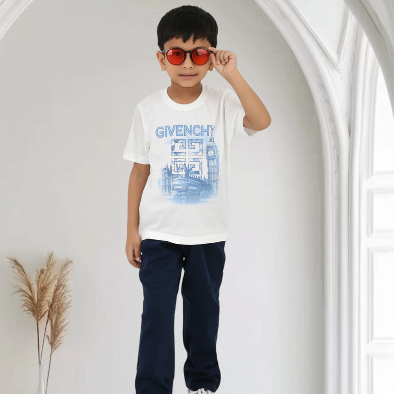Boys Printed Shirt with Graphic T-Shirt and Casual Pants Set