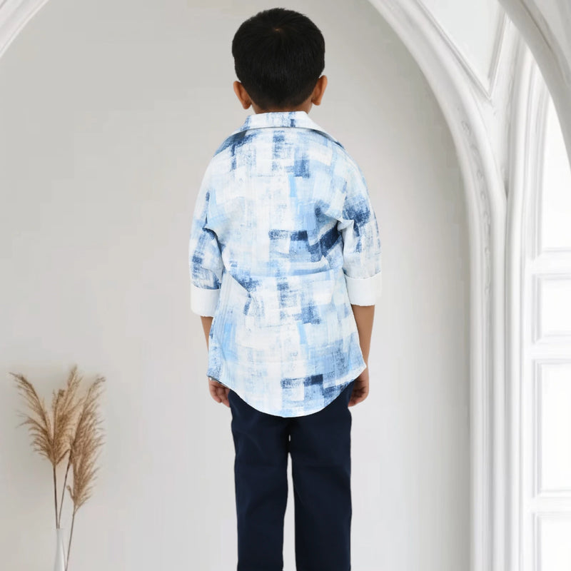 Boys Printed Shirt with Graphic T-Shirt and Casual Pants Set