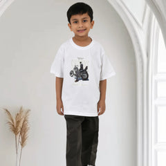 Boys White Printed Shirt with Graphic T-Shirt and Black Casual Pants Set