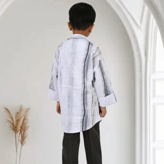 Boys White Printed Shirt with Graphic T-Shirt and Black Casual Pants Set