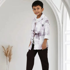 Boys Printed Shirt with Graphic T-Shirt and Casual Pants Set