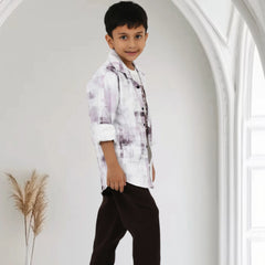 Boys Printed Shirt with Graphic T-Shirt and Casual Pants Set