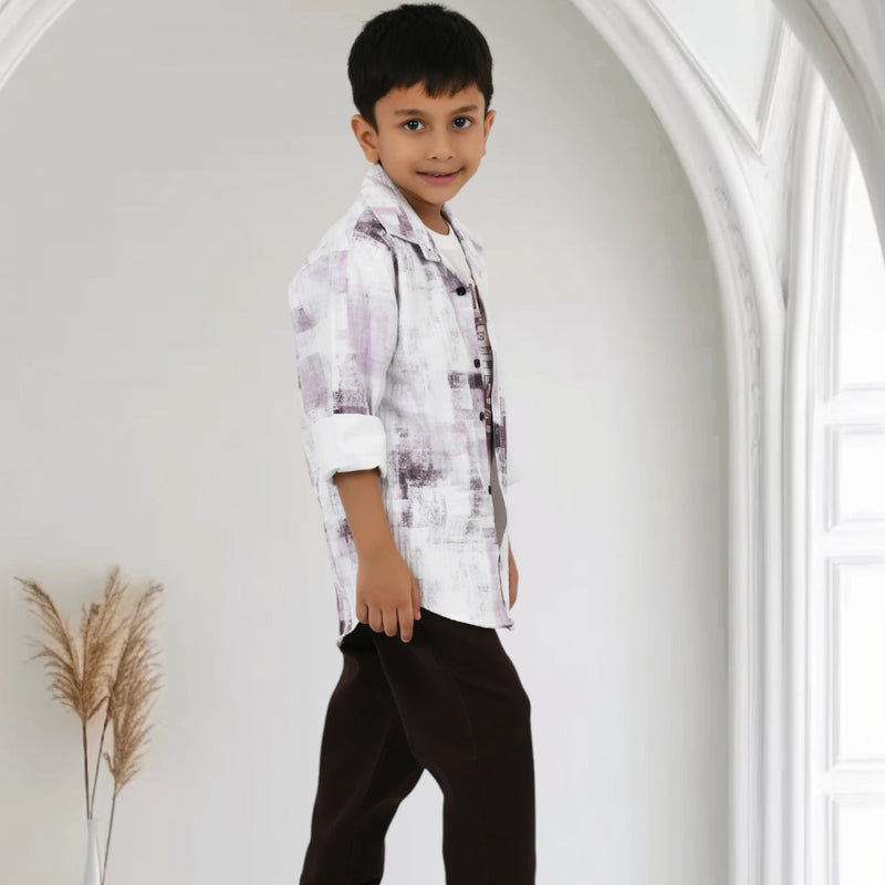 Boys Printed Shirt with Graphic T-Shirt and Casual Pants Set