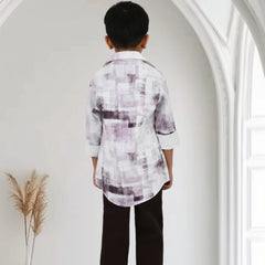Boys Printed Shirt with Graphic T-Shirt and Casual Pants Set