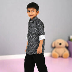 BOYS Stylish Black Printed Shirt with Pants Set | Casual Kids Outfit with Sneakers