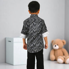 BOYS Stylish Black Printed Shirt with Pants Set | Casual Kids Outfit with Sneakers