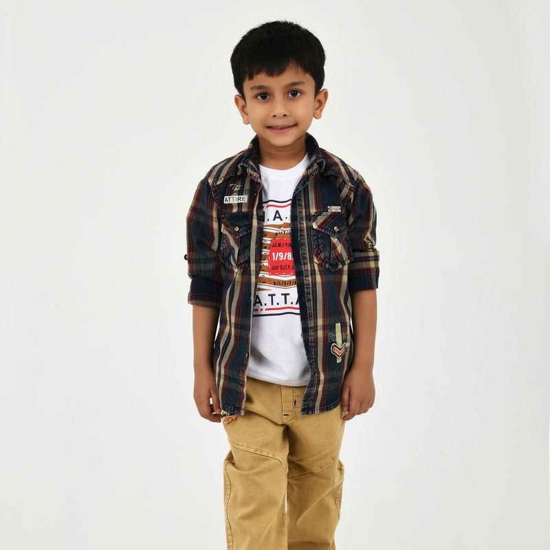 Complete Boys Dress Set – Shirt, T-Shirt & Trouser (3 in 1)