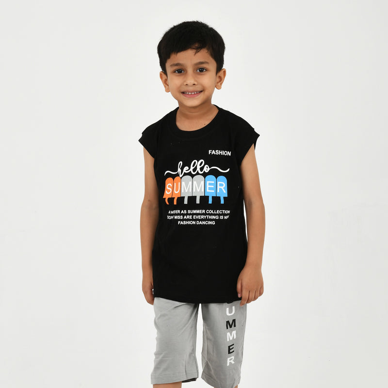 Cut Sleeve T-Shirt with Capri Set for Boys – Perfect for Playtime
